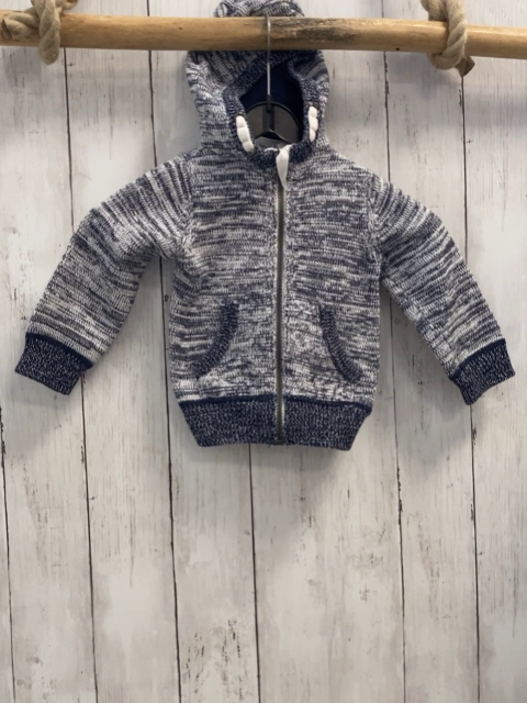   Strickjacke  Gr. 74  blau weiß grau meliert Kapuze 
