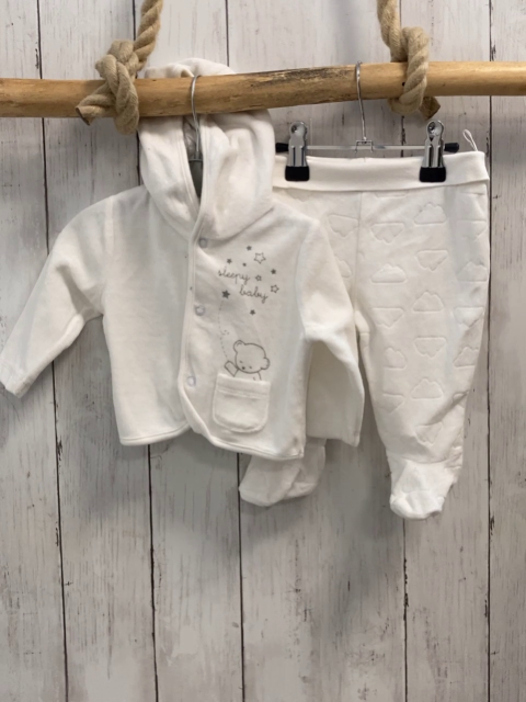 2tlg  Nickyjacke + Hose  Gr. 56  weiß Kapuze Bär graue Schrift 