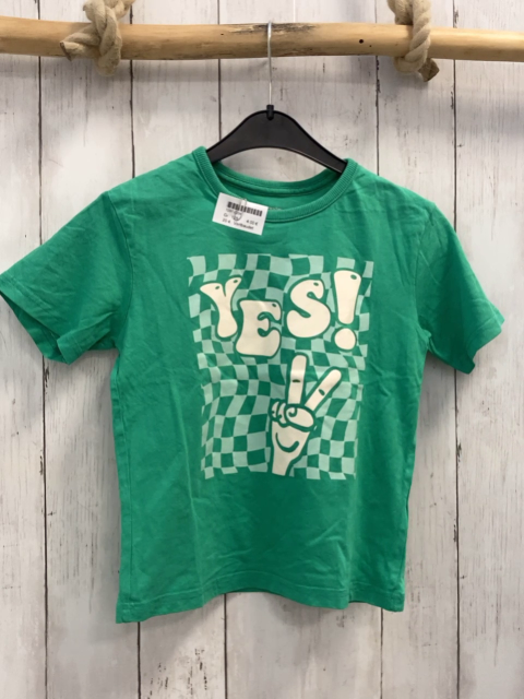 Vertbaudet  T-Shirt Gr. 128  grün + mint Schachbrettmuster weiße Schrift 