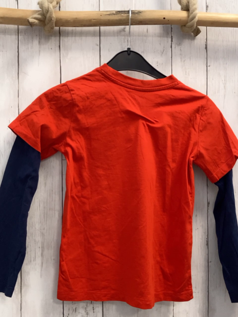 Lands´  End  Langarmshirt  Gr. 128  rot Wappen blaue Ärmel 