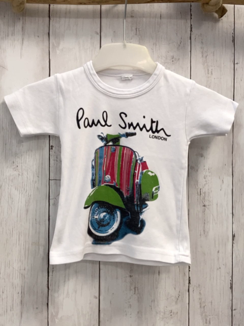 Paul Smith  T-Shirt  Gr. 86  weiß buntes Mofa Schrift 