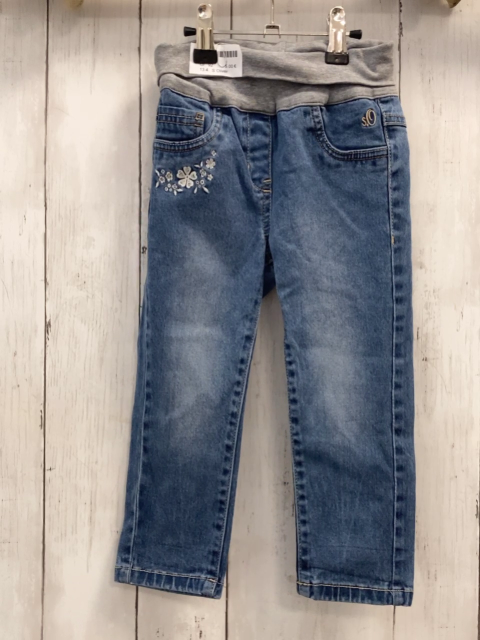 S´Oliver  Hose  Gr. 92  blau Jeans grauer Strickbund weiße Blumen 
