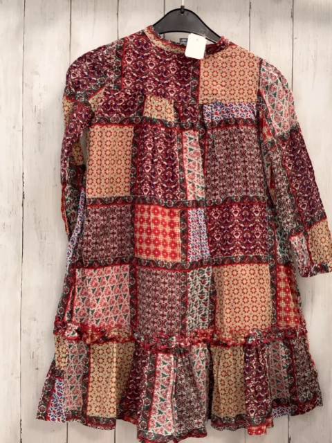 Zara  Kleid  Gr. 140  rot kiwi beige weiß Bumen + Ornamentdruck 