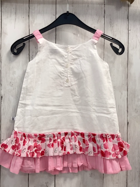 Kanz  Kleid  Gr. 98  weiß rosa Rüschen mit Blumen rosa Schleife + Spagettiträger 