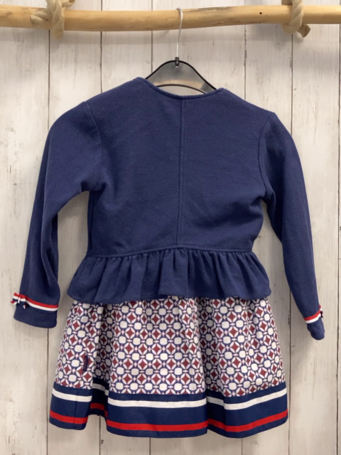 2tlg Tutto Piccolo  Kleid + Sweatjacke  Gr. 110  blau + weiß weinroter Druck + weiß rote Streifen + weiß roter Streifnbund 