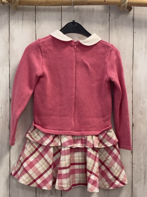 Mayoral  Kleid  Gr. 104  pink Strickoberteil mit 2 Mädchen + weißer Kragen beige rosa rot weiß karierter Rock