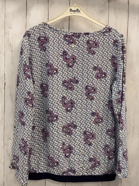 Lieblingsstück  Bluse  Gr. 38  weiß hellblaue Rauten altrosa Schlagnen 