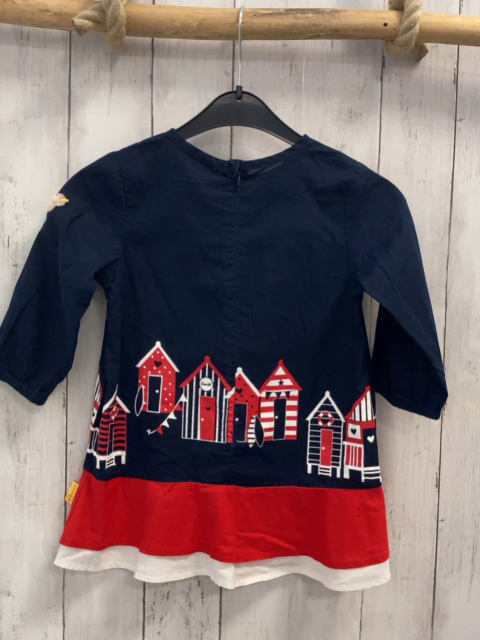 Steiff  Kleid  Gr. 110  blau rot weißer Saum Strandkabinen 