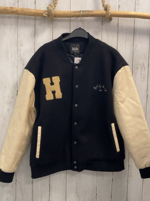 hbh Jacke Gr. XL  schwarz wolloptik beige leoderoptik Ärmel beige Plüsch"H" 