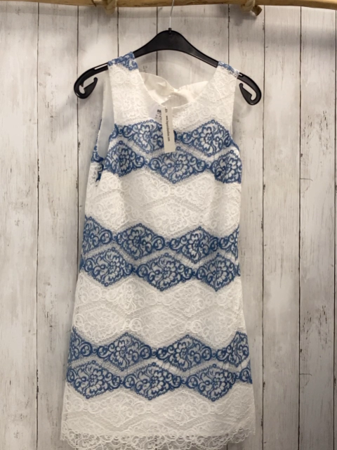 neu liquorish  Kleid  Gr. 38  zweilagig weißes Unterkleid Überkleid mit weißblaue Strickerei