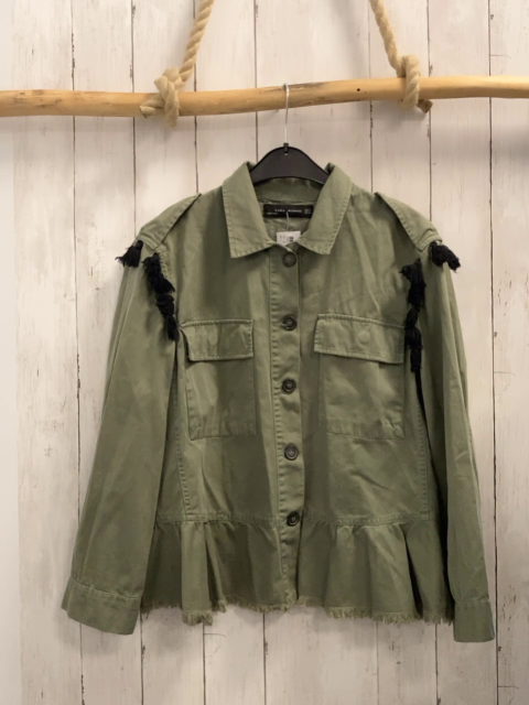 Zara  Jacke  Gr. S oliv Rückseite mit bunter Stickerei mit Steinen + Troddeln 