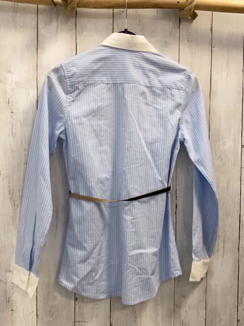   Bluse  Gr. 152  hellblau weiße Streifen weißer Kragen mit Gürtel 
