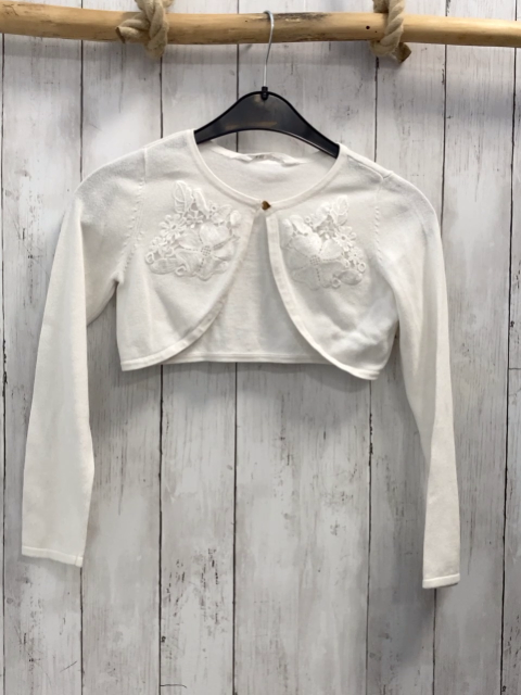 H&M  Strickjacke  Gr. 122/128  weß Blumenstickerei 