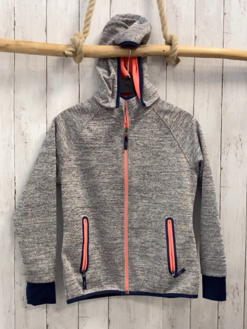   Jacke  Gr. 146/152  hellgrau meliert Kapuze blauer Bund 