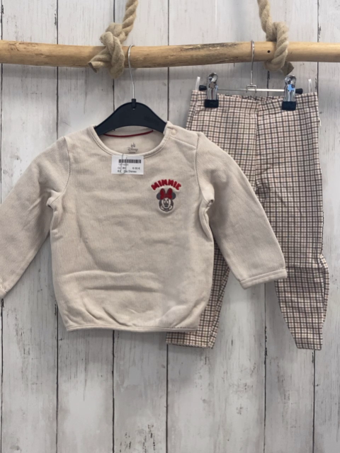 2tlg Disney  Pullover + Leggings  Gr. 80  beige Rippen Minnie Mouse + weiß beige oliv kariert 