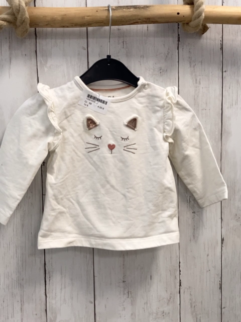   Pullover  Gr. 68  weiß Katengesicht Rüschen an den Schultern 