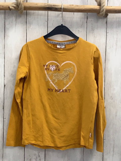 Sat & Pepper Langarmshirt  Gr. 128  mais Herz mit Pferd aus goldenen Steinen 