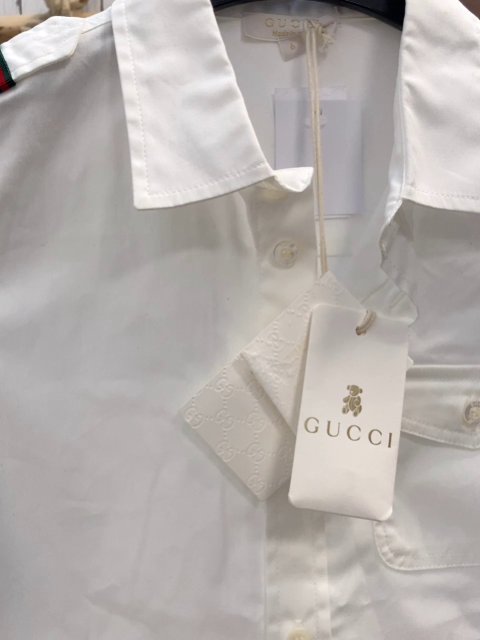 Gucci neu Bluse Gr. 116  weiß grün roter Streifen