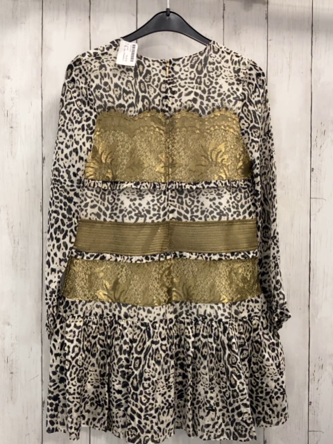 neu Roberto Cavalli  Kleid  Gr. 140  hellgrau schwarz golden leoprint + Blumenstickerei NP 715 € Outletpreis 465 € 