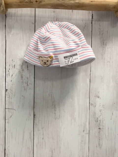 Steiff Mütze Gr. 49  weiß rosa blaue streifen