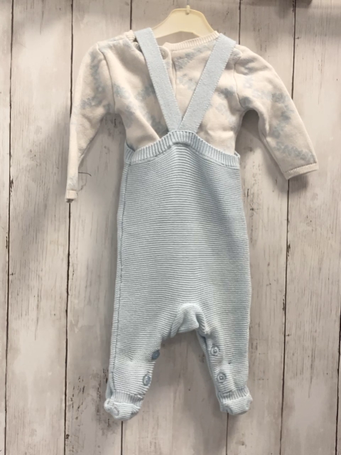 DKNY 2tlg Latzhose + Pullover Gr. 62  hellblau Strick + weiß blaue Schrift Strick