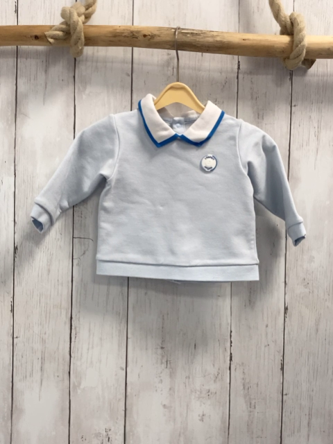 Jacadi Pullover Gr. 68  hellblau Kragen weiß blauer Streifen