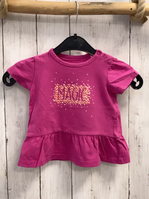   T-Shirt Gr. 74  pink Schrift mit beige hellroten Glitzerpunkten 
