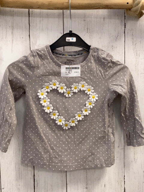   Langarmshirt  Gr. 86  grau weiße Punkte weiße Blumen