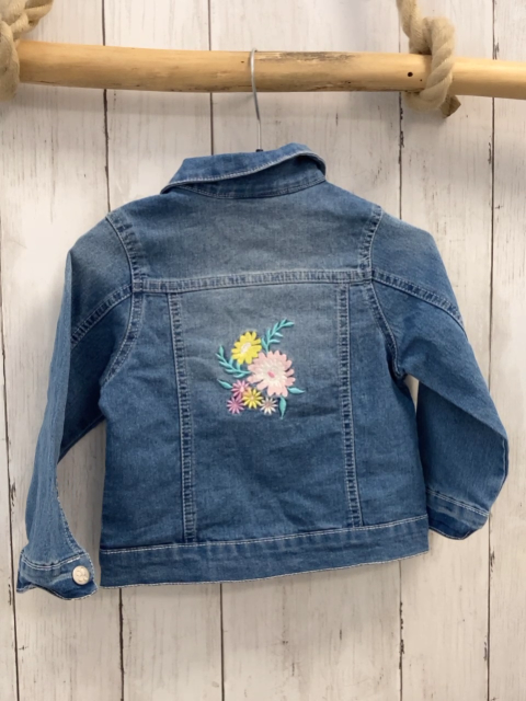   Jeanjacke  Gr. 92  blau gestickte Blumen 