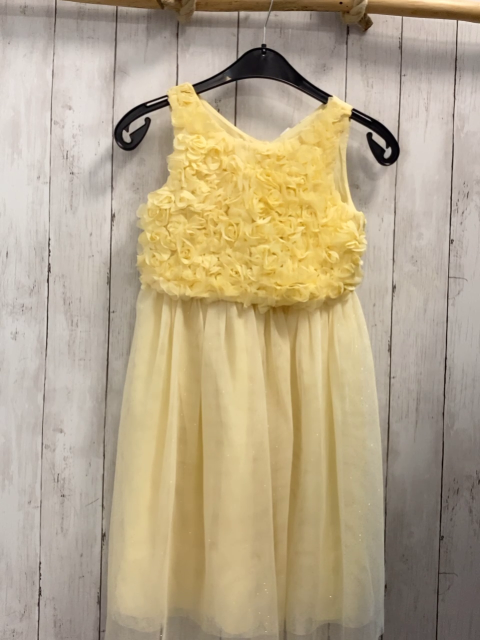 H&M  Kleid  Gr. 140  gelb Oberteil mit Rosetten Tüllüberrock mit goldenen Glitzerpunkten 