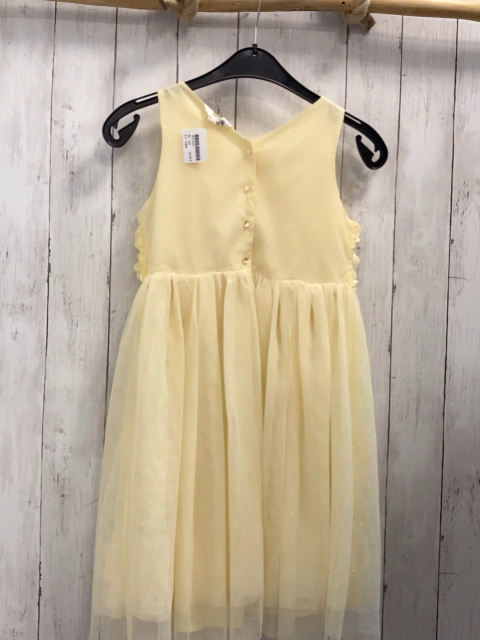 H&M  Kleid  Gr. 140  gelb Oberteil mit Rosetten Tüllüberrock mit goldenen Glitzerpunkten 