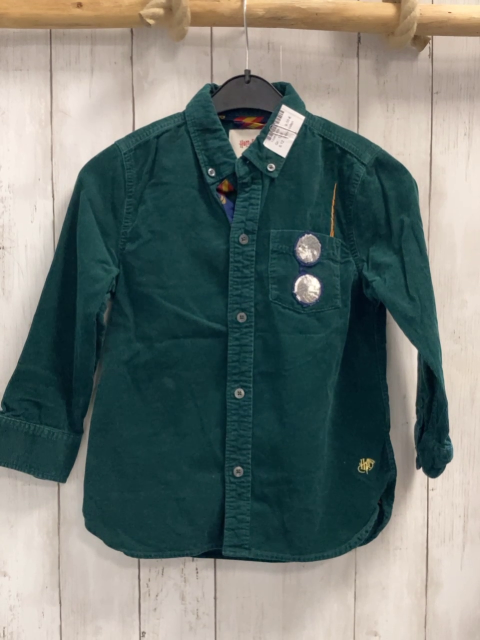 Mini Boden  Hemd  Gr. 128  grün Kord Brusttasche mit Brille mit Pailetten 