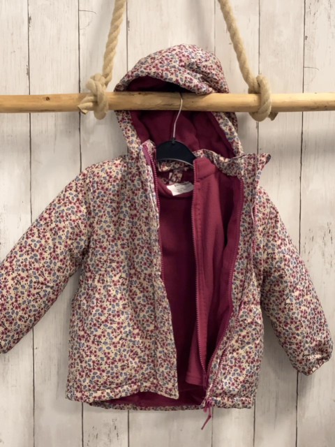 2tlg  Winterjacke  Gr. 104  beige Blumen mit Fleeceinnenjacke 