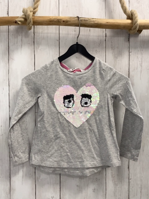 H&M  Langarmshirt  Gr. 110  grau Pailettenherz