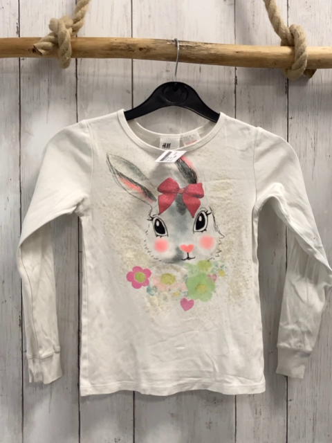 H&M Langarmshirt  Gr. 122  weiß Hase mit Glitzer 