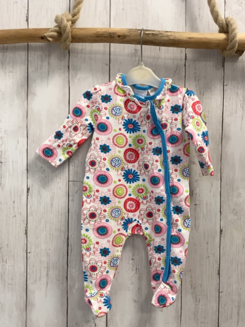 Blue Seven  Strampler  Gr. 62  weiß bunte Blumen hellblauer Bund 