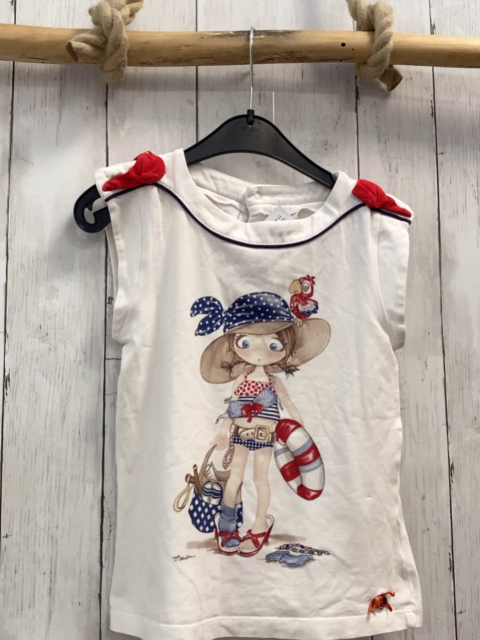 mayoral  T-Shirt  Gr. 128  weiß Mädchen mit Schwimmreifen rote Schleifen an der Schulter 