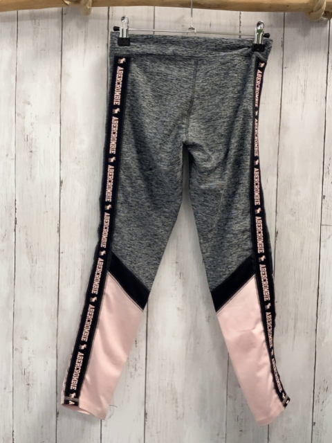   Sportleggings  Gr. 140  gau meliert + rosa + schwarz mit rosa Schrift 