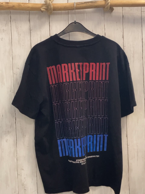   T-Shirt Gr. L  schwarz auf der Rückseite bunte Schrift 