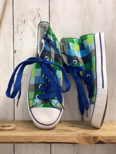   Leinenboots  Gr. 32  hellgrün grün brauun hellblau blau kariert weiße Sohle 