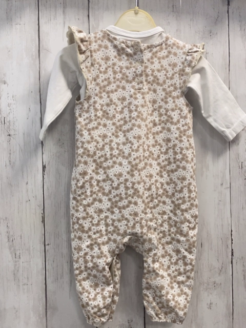 2tlg  Jumpsuit + Langarmshirt  Gr. 62  weiß beige weiße Blumen + weiß 