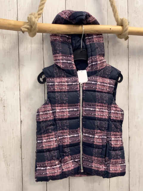 Benetton  Weste  Gr. 116  grau altrosa weiß kariert Kapuze silber Reißverschluss 