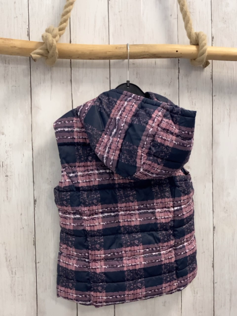 Benetton  Weste  Gr. 116  grau altrosa weiß kariert Kapuze silber Reißverschluss 