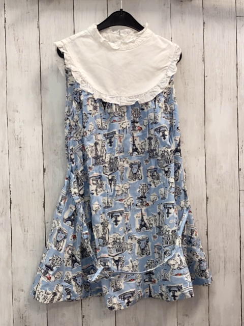 Petit Bateau  Kleid  Gr. 140  weißes Oberteil hellblauer Rock mit Parismotiven 