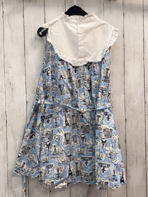 Petit Bateau  Kleid  Gr. 140  weißes Oberteil hellblauer Rock mit Parismotiven 