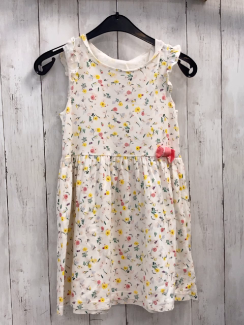 Petit Bateau  Kleid  Gr. 128  weiß Blumen pink Schleife 