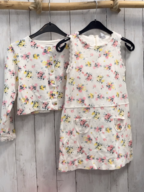 2tlg Petit Bateau  Kleid + Jacke  Gr. 128  weiß Blumen 
