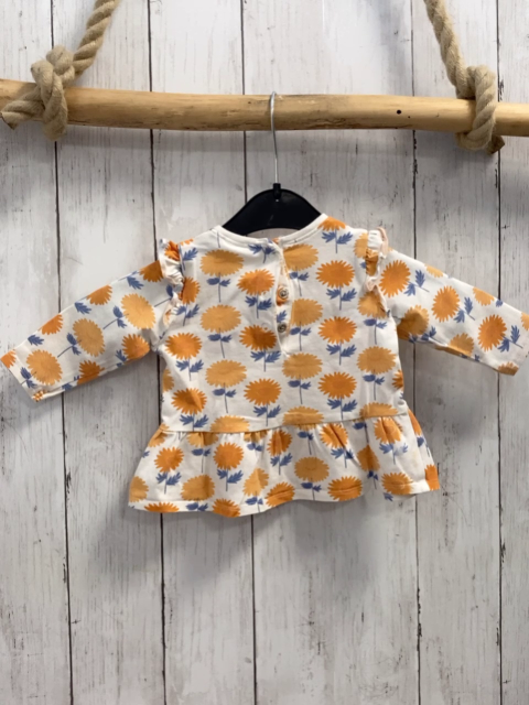 Next  Langarmshirt  Gr. 62  wei orange Sonnenblumen mit hellblauen Blättern 