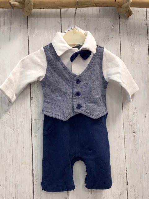 Orsolino  Overall  Gr. 50  weiß blau + blau grau melierte Weste + Fliege 