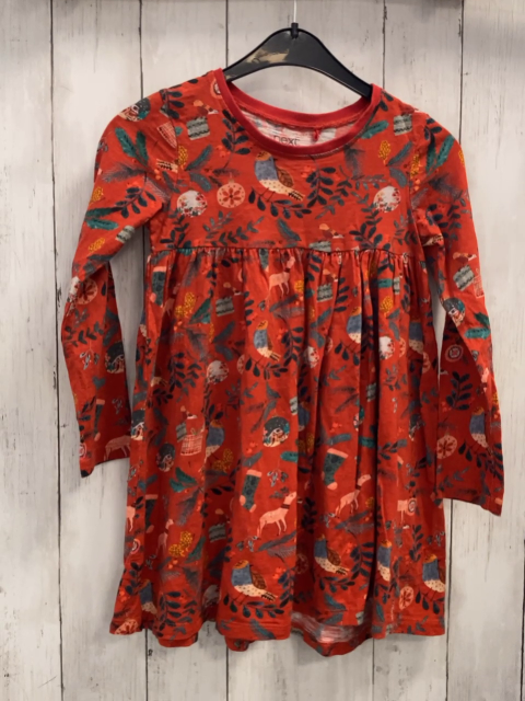 Next  Kleid  Gr. 116  rot Tannen Vögel Blätter 